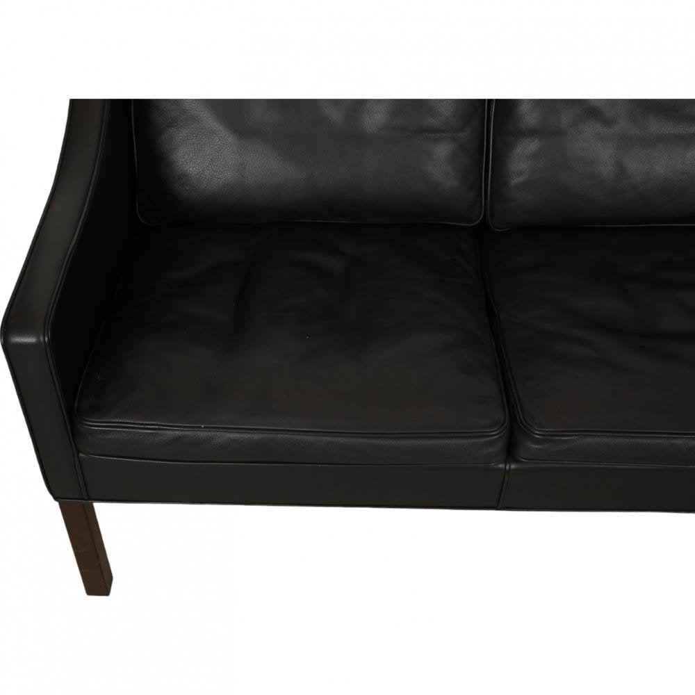 3 Seater 2209 Sofa in Black Leather by Børge Mogensen, 1990s