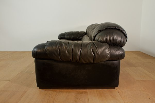 3-Seater Black Leatherette Sofa, 1970s-KNM-1306279