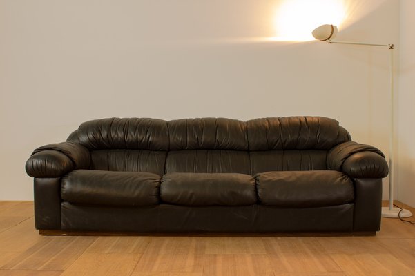 3-Seater Black Leatherette Sofa, 1970s-KNM-1306279