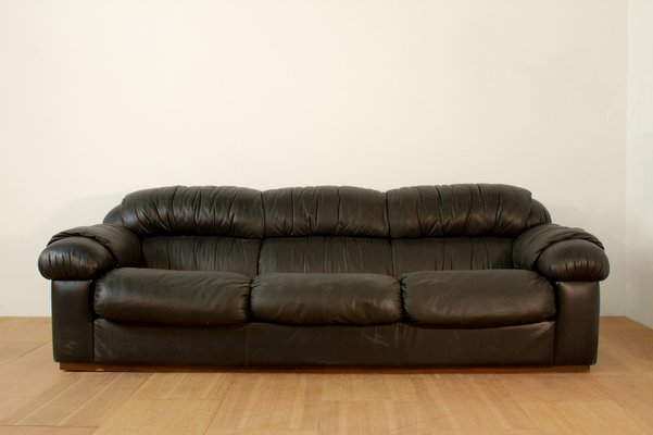 3-Seater Black Leatherette Sofa, 1970s-KNM-1306279