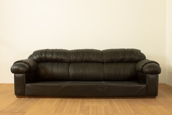 3-Seater Black Leatherette Sofa, 1970s-KNM-1306279