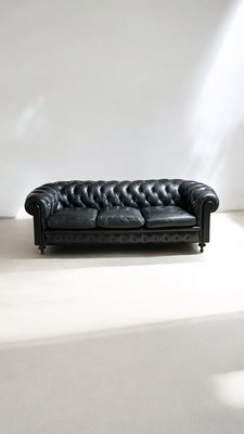 3-Seater Chesterfield Sofa in Black Leather, 1980s-YSE-2034471