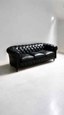 3-Seater Chesterfield Sofa in Black Leather, 1980s-YSE-2034471