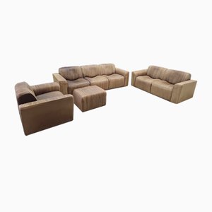 3-Seater Sofa, 2-Seater Sofa, Lounge Chair and Pouf in Leather by Ernst Lüthy for de Sede, Set of 4-BVM-1795954