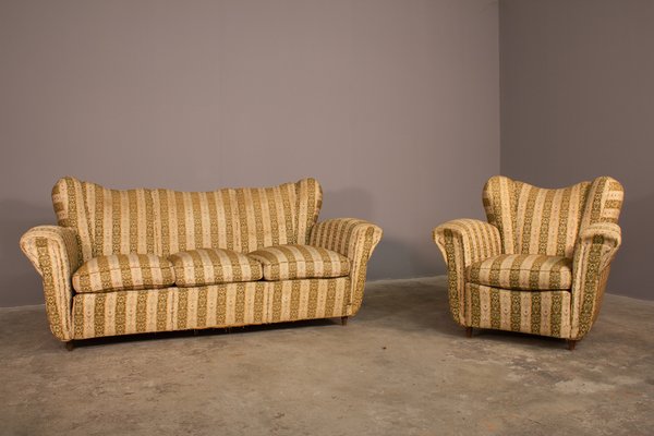 3-Seater Sofa and Armchair, 1950s, Set of 2-KNM-1304814