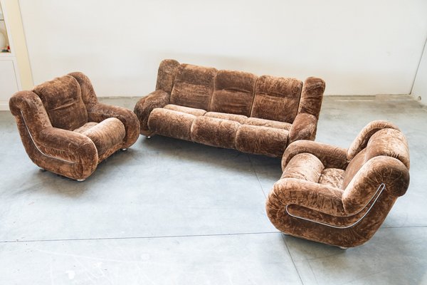 3-Seater Sofa and Lounge Chairs, 1970s, Set of 3-KNM-1796019