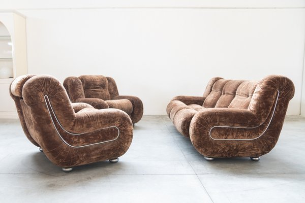 3-Seater Sofa and Lounge Chairs, 1970s, Set of 3-KNM-1796019