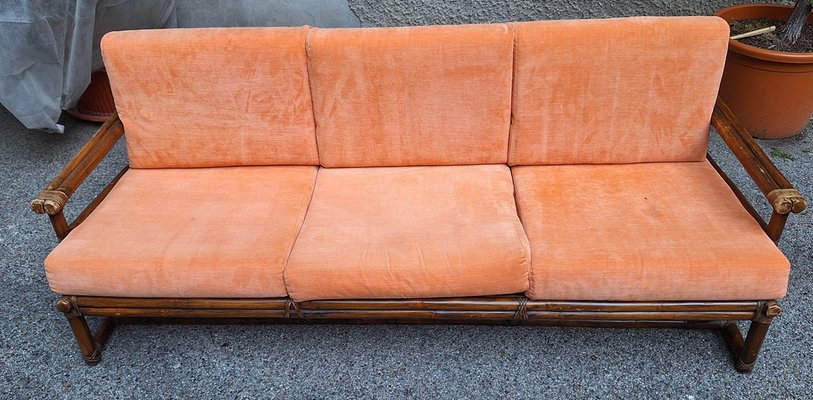 3-Seater Sofa in Bamboo and Leather by Lyda Levi for McGuire, 1980s-OHK-1822830