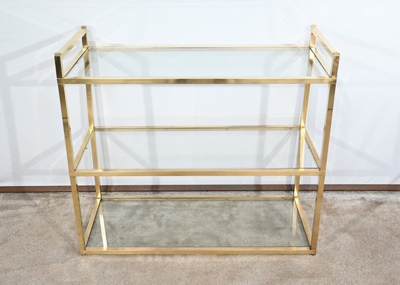 3-Tier Shelf in Brass and Glass in the style of Vandel, 1970s-RVK-1751815