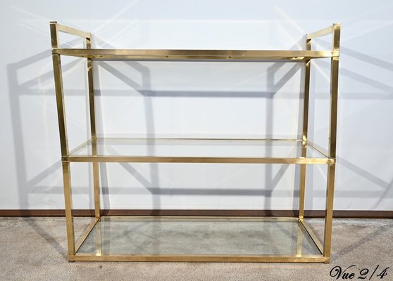 3-Tier Shelf in Brass and Glass in the style of Vandel, 1970s-RVK-1751815