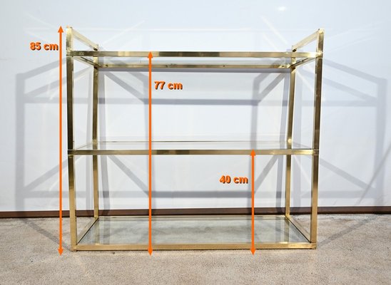 3-Tier Shelf in Brass and Glass in the style of Vandel, 1970s-RVK-1751815