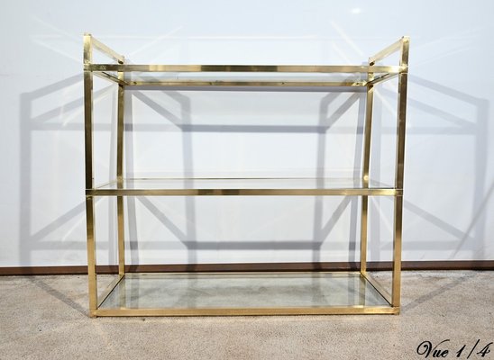 3-Tier Shelf in Brass and Glass in the style of Vandel, 1970s-RVK-1751815