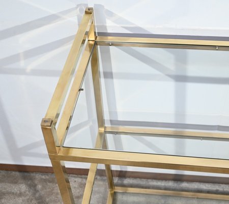 3-Tier Shelf in Brass and Glass in the style of Vandel, 1970s-RVK-1751815