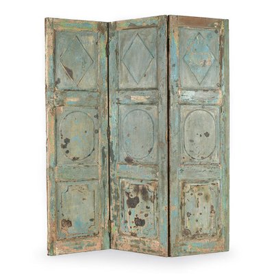 3-Wing Wooden Screen with Patina-Finish, 1940s-NQ-654891