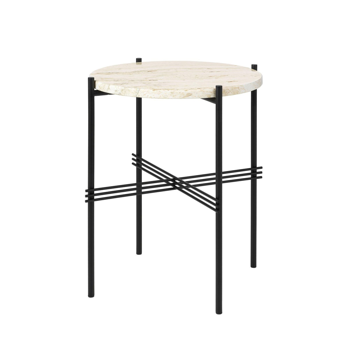 TS Side Table Round Ø40 Black/ White Travertine