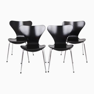 3107 Black Chairs by Arne Jacobsen for Fritz Hansen, 1950s, Set of 4-DQ-1818618