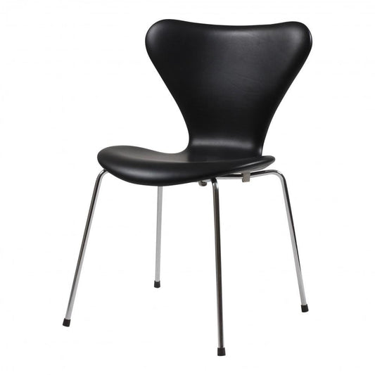 3107 Chair in Black Leather by Arne Jacobsen for Fritz Hansen