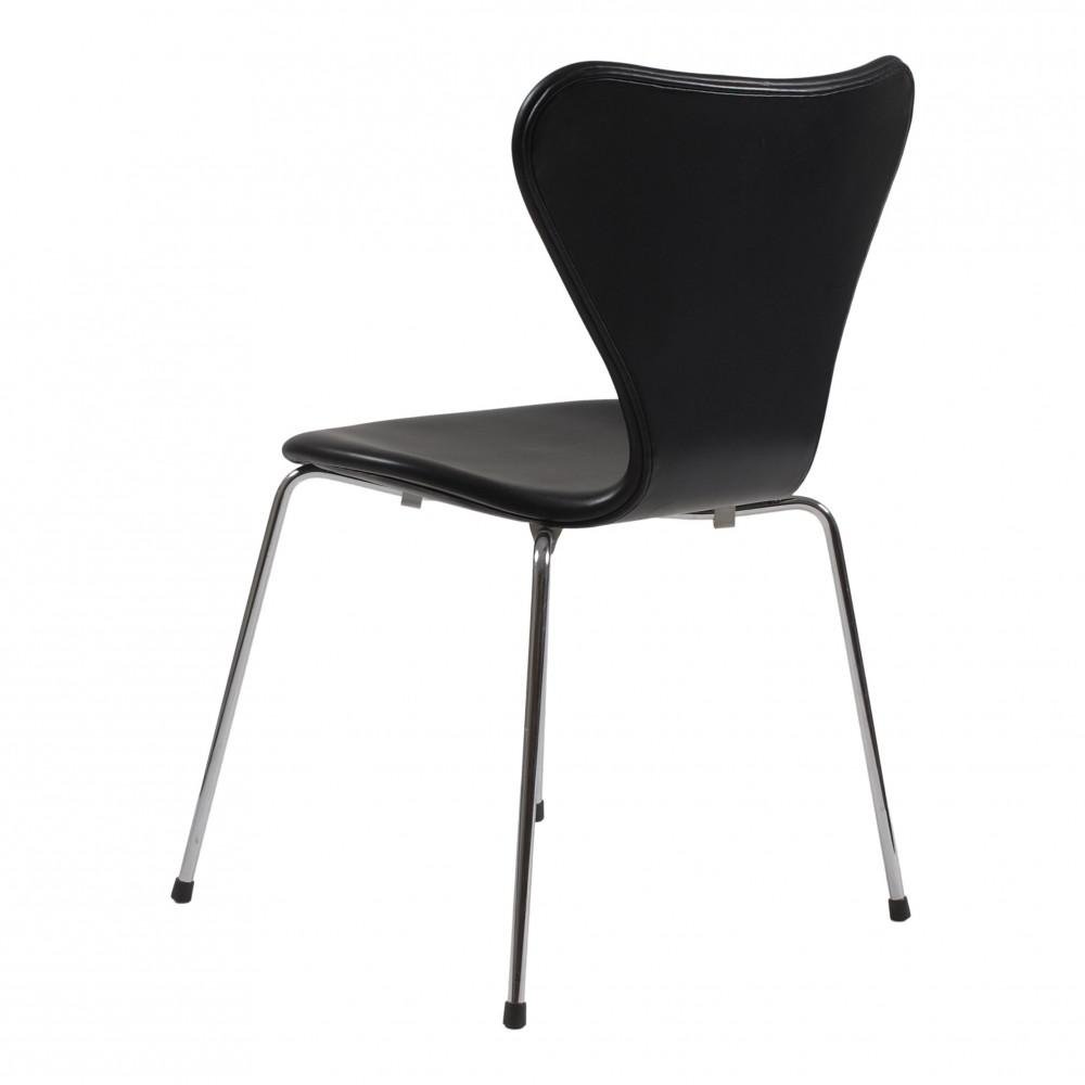 3107 Chair in Black Leather by Arne Jacobsen for Fritz Hansen