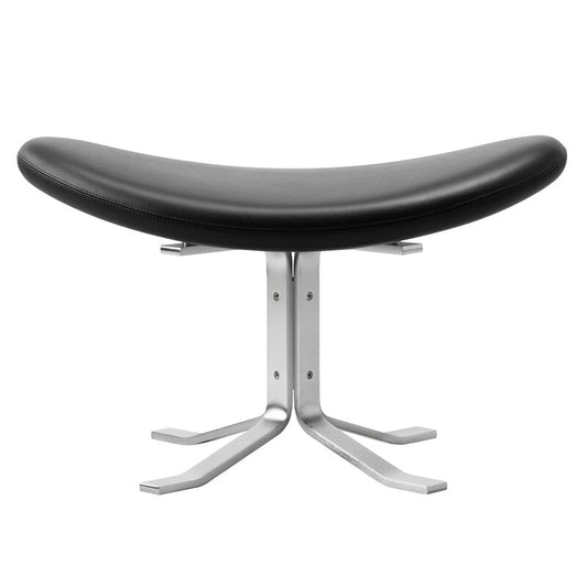 Corona ottoman by Fredericia #brushed chrome - black leather #