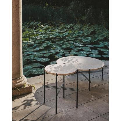 TS Outdoor Side Table Round Ø40 White Travertine/Black