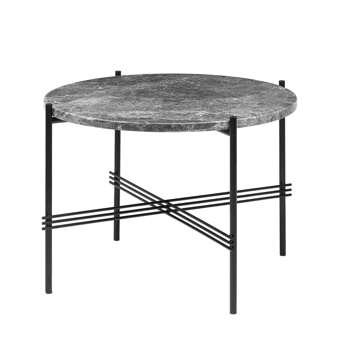 TS Coffee Table Round Ø55 Polished Steel/Black Marquina Marble