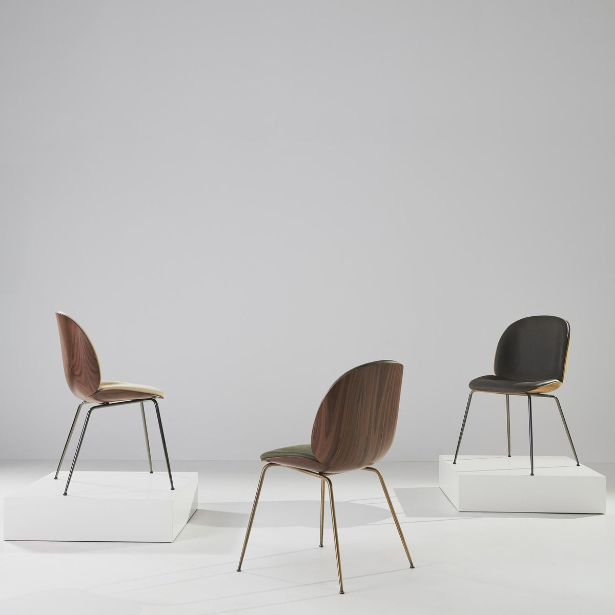 Beetle Dining Chair Veneer Shell Leather Army With Legs In Antique Brass