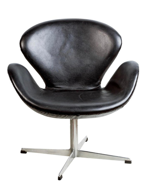 3320 Swan Chair in Black Leather by Arne Jacobsen for Fritz Hansen