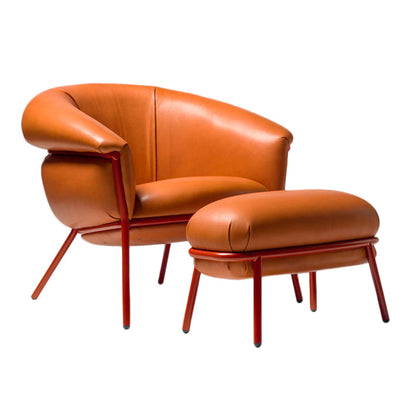 GRASSO - Upholstered Armchair and Footstool (Structure Color - Red RAL 3013) by BD Barcelona Design