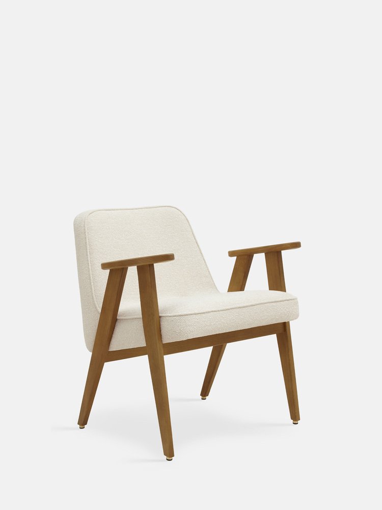 366 Armchair in Boucle Creme and Dark Wood by Jozef Marian Chierowski, 2023