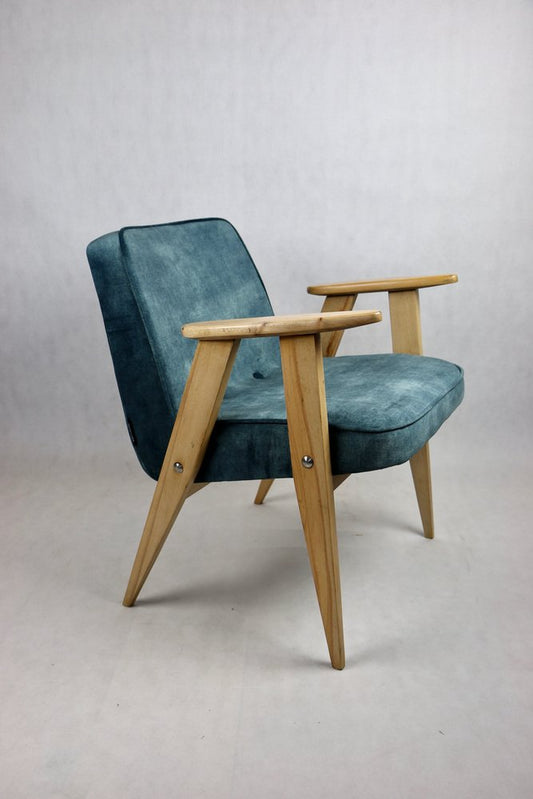 367 Lounge Chair in Blue Macau Velvet by Józef Chierowski, 1970s