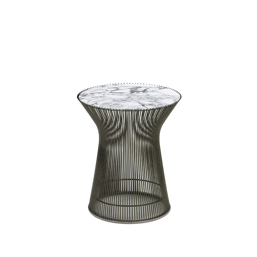 Platner Round Side Table Ø40xH46 by Knoll #Metallic Bronze/Arabescato Marble, Shiny finish