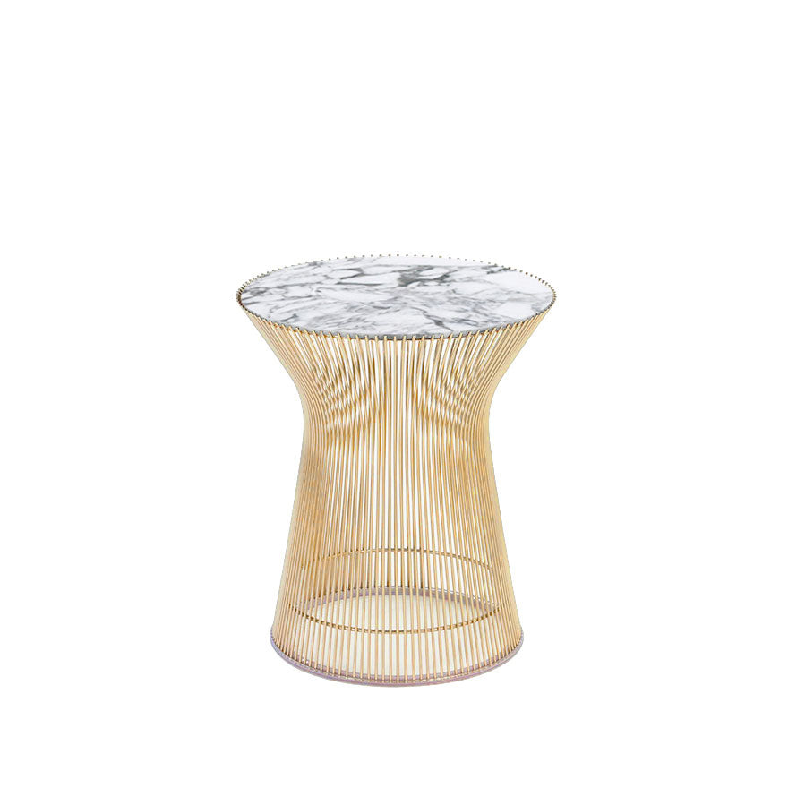 Platner Round Side Table Ø40xH46 by Knoll #Gold/Arabescato Marble, Satin finish