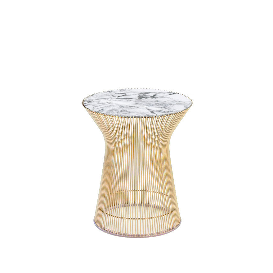 Platner Round Side Table Ø40xH46 by Knoll #Gold/Arabescato Marble, Shiny finish