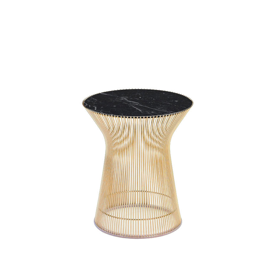 Platner Round Side Table Ø40xH46 by Knoll #Gold/Nero Marquina Mable, Satin finish