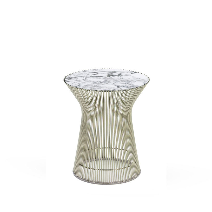 Platner Round Side Table Ø40xH46 by Knoll #Polished Nickel/Arabescato Marble, Satin finish