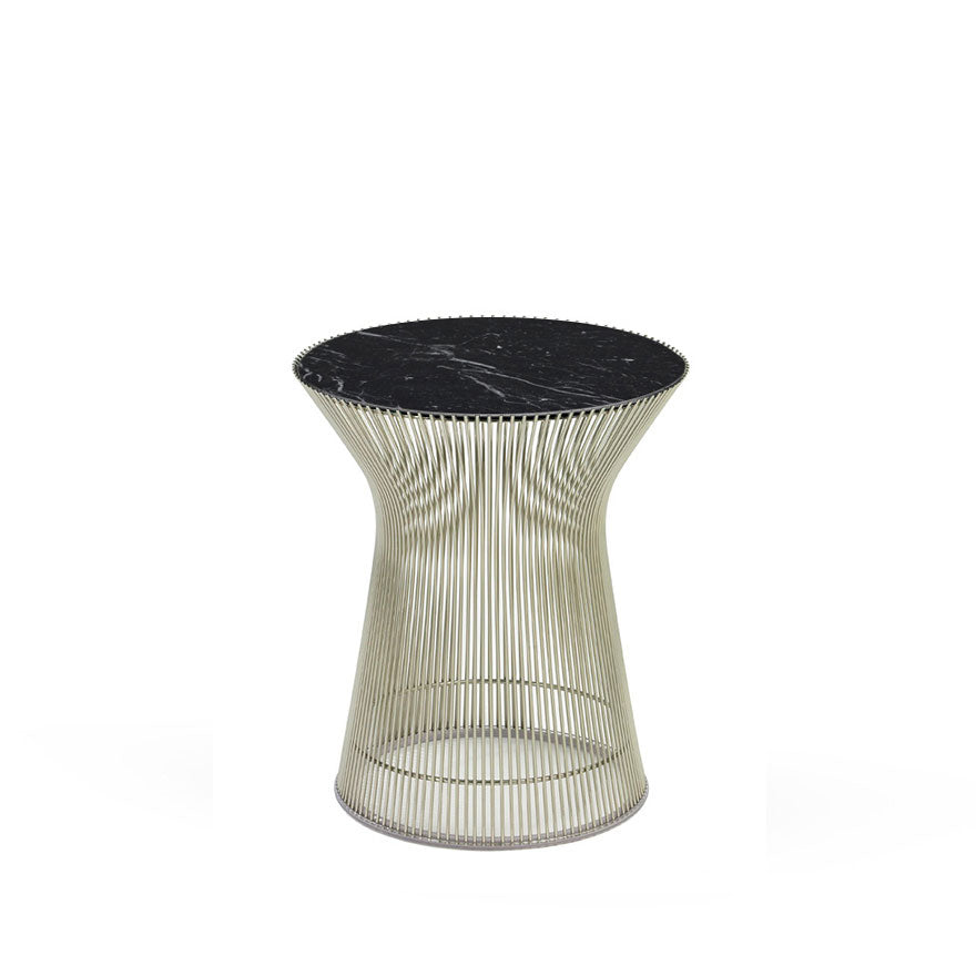 Platner Round Side Table Ø40xH46 by Knoll #Polished Nickel/Nero Marquina Mable, Satin finish