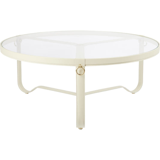 Adnet Coffee Table Ø100 Cream Leather/ Transparent Glass