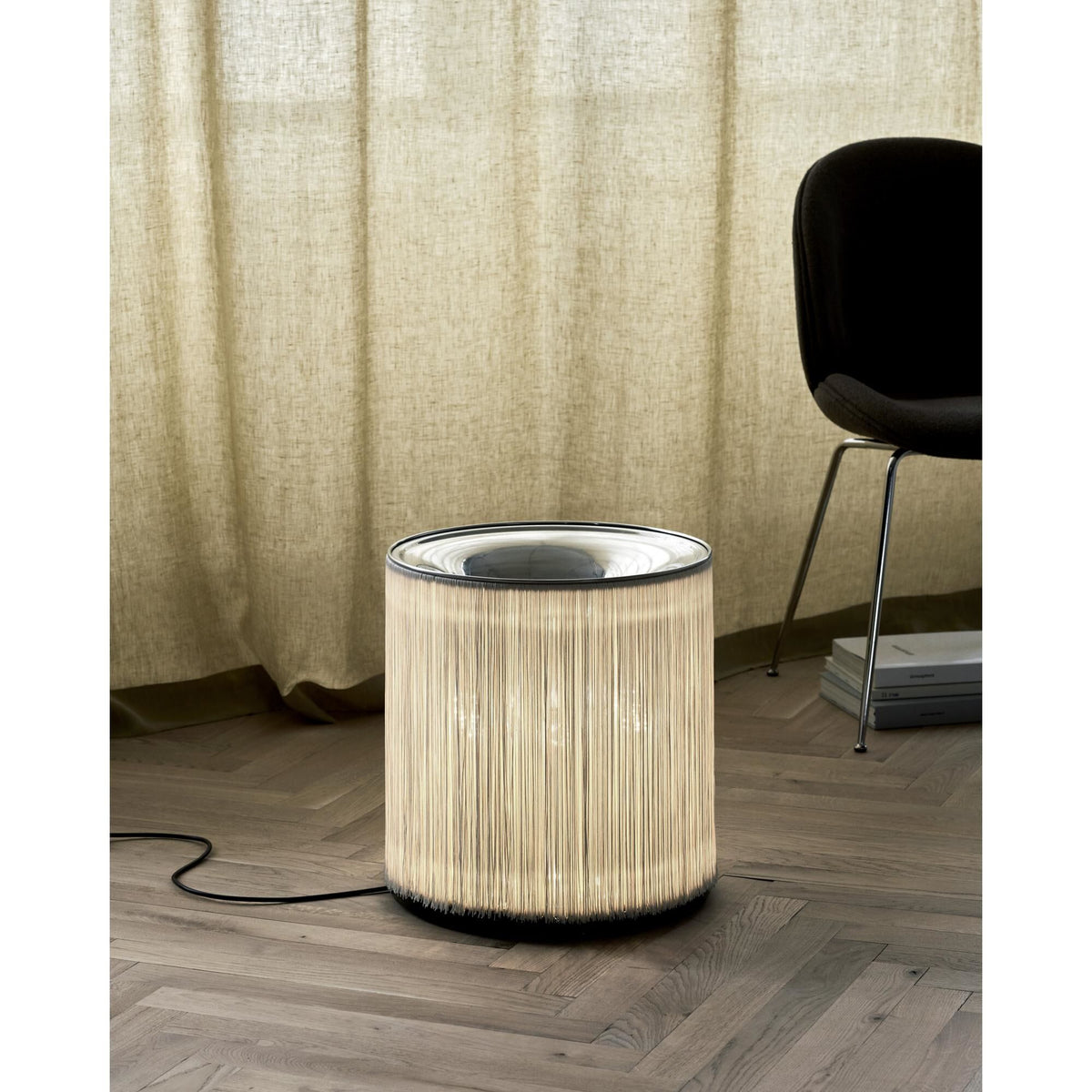 Model 597 Floor Lamp Polished Aluminum/Cream Fringe