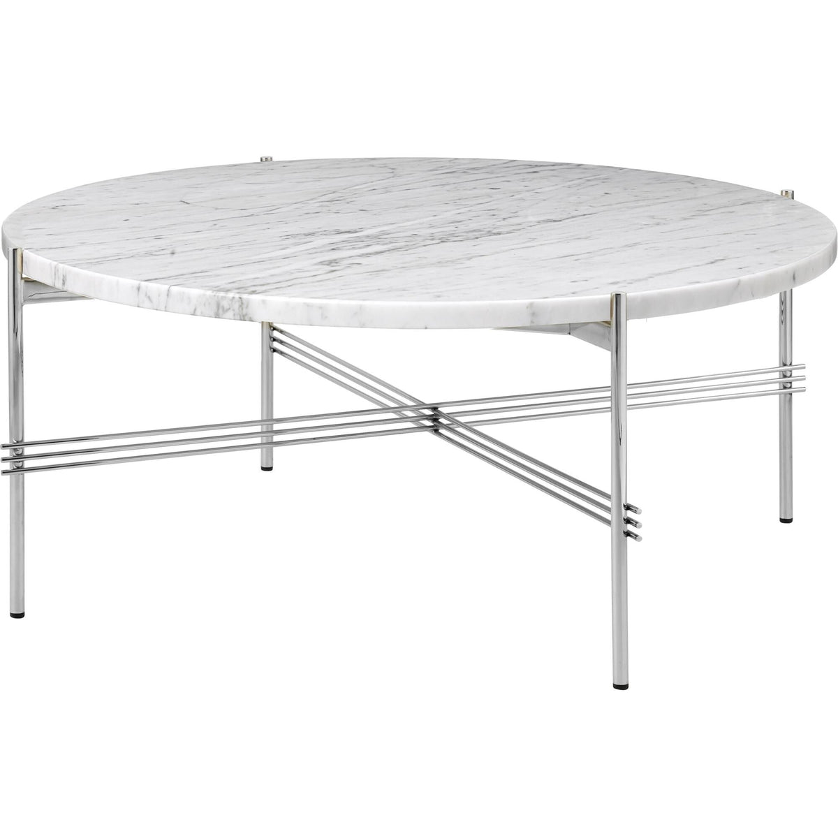 TS Coffee Table Round Ø80 Polished Steel/White Travertine