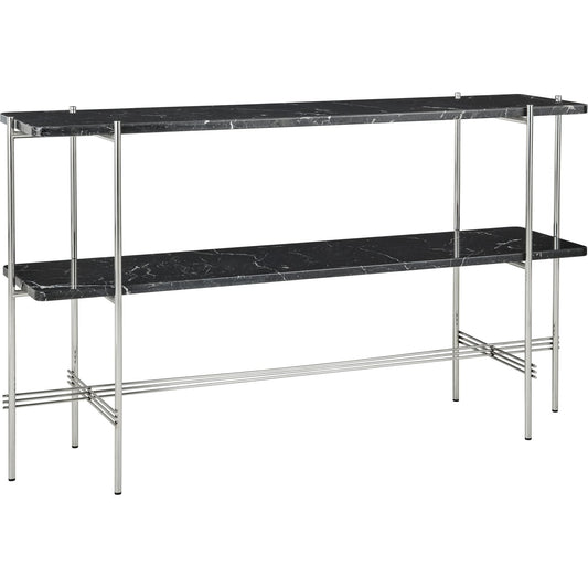 TS Console Table H72 2 Shelves Polished Steel Black Marquina Marble