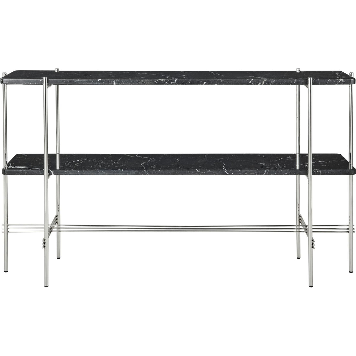 TS Console Table H72 2 Shelves Polished Steel Black Marquina Marble