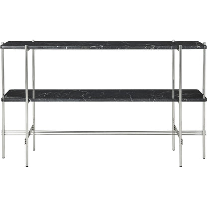 TS Console Table H72 2 Shelves Polished Steel Black Marquina Marble