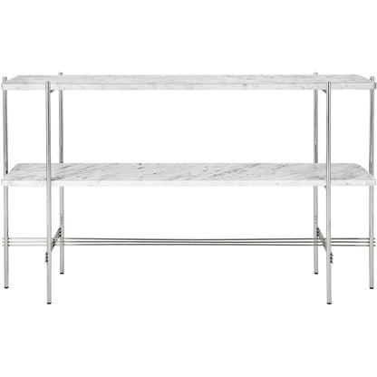 TS Console Table H72 2 Shelves Polished Steel Black Marquina Marble