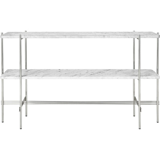 TS Console Table H72 2 Shelves Polished Steel/White Carrara Marble