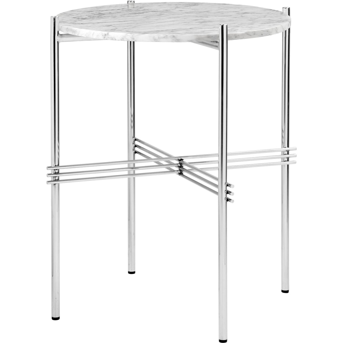TS Side Table Round Ø40 Polished Steel/White Carrara Marble