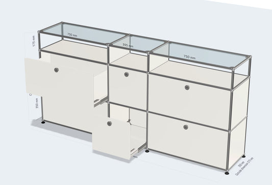 3x3 (6 drawer and top glass panel) [W(750+395+750)XD350XH(350+350+175)]
