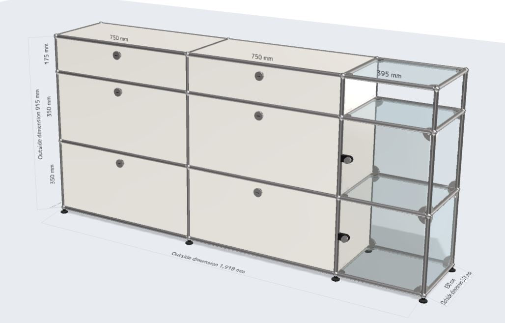 3x3 module (6 drop-down doors, 2 glass doors, 1 glass panel ) [W(750+750+395)XD350XH(350+350+175)]