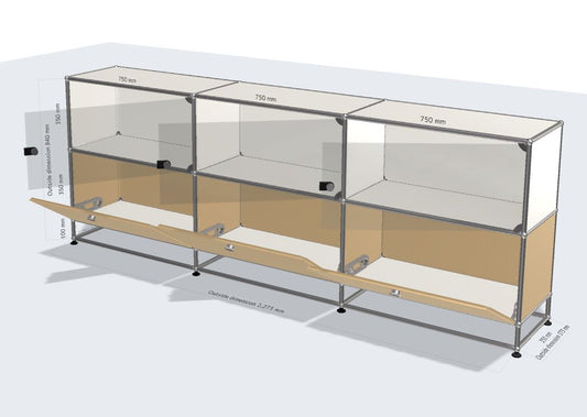 3x3 module sideboard (bottom 3 drop down & top 3 glass doors with custom color) [W(750+750+750)XD350XH(100+350+350)]