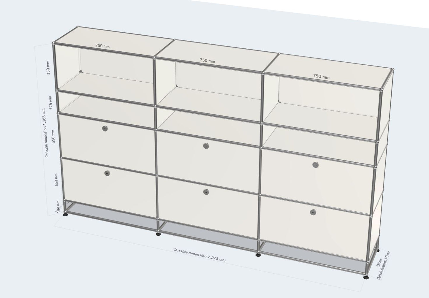 3x5 Sideboard (6 drop down doors) [W(750+750+750)XD350XH(100+350+350+175+350)]