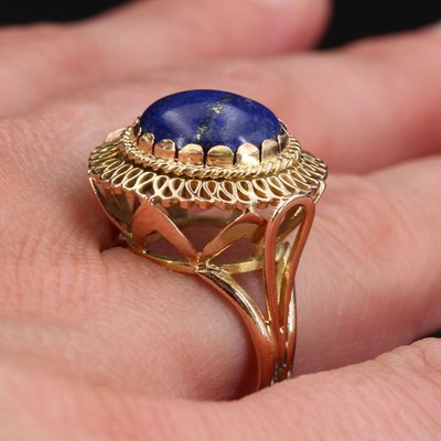 4,25 Carat Lapis Lazuli 18 Karat Yellow Gold Ring, 1960s-OLU-953172